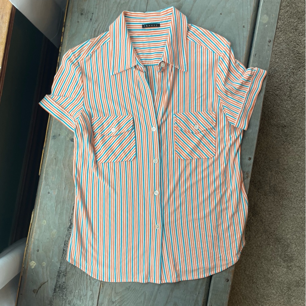Theory bright and cheery button down shirt | size small